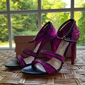 Miu Miu Glitter Fuchsia Open Toe Heels